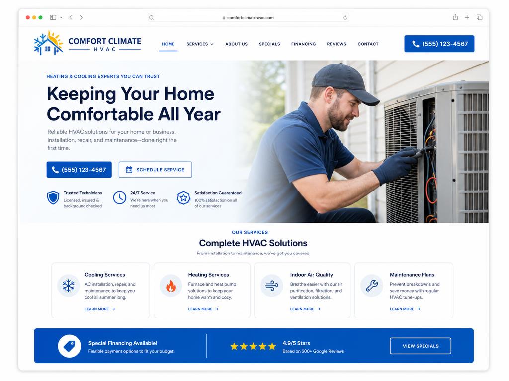 Comfort Climate HVAC website homepage design